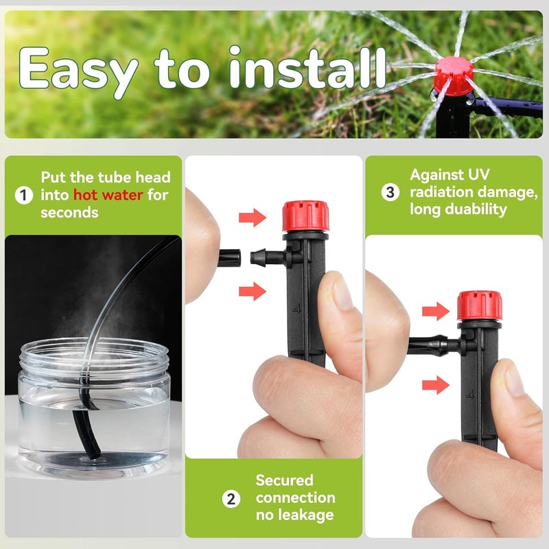 La Farah 100pcs Drip Irrigation Emitters for 1/4" Drip Irrigation Tubing,Adjustable 360 Degree Water Flow Drippers on 5" Arrow Stake, Garden Irrigation Drippers for (4-7mm) Watering System Kit - Image 3